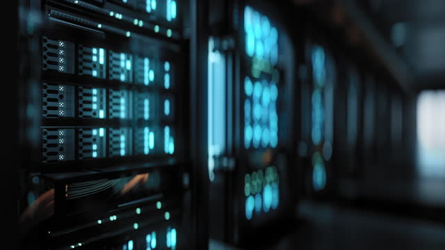 A large server room with hard drives for computer backups and cloud storage.