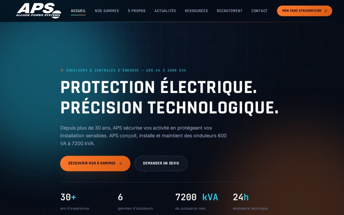 Page d'accueil du site APS Onduleurs